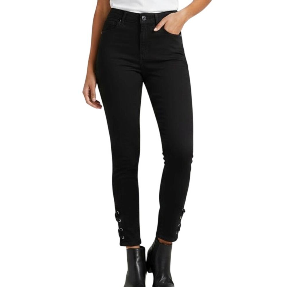 Seven7 High Rise Skinny Black Jeans Lace Up Ankle Hem size 6 MINT Condition